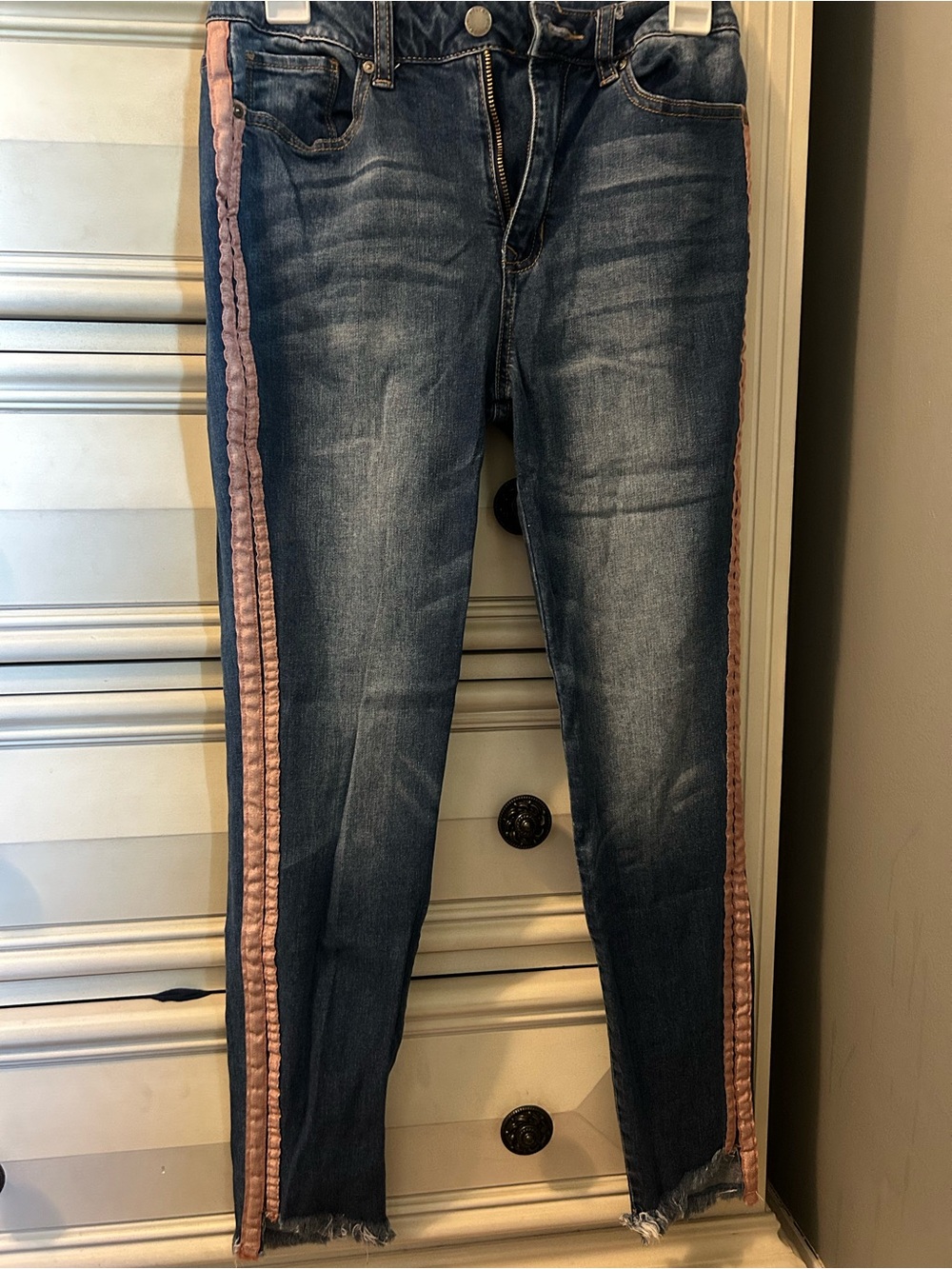Velvet Heart Dark Wash Skinny Jeans with Pink Side Stripe